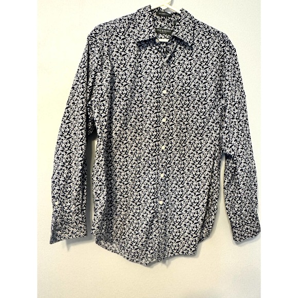 Lyle & Scott 100% Combed Cotton long sleeve button down navy Blue flowers size M - Picture 2 of 8